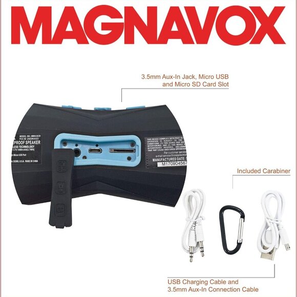 MAGNAVOX MMA3639-BK Portable Outdoor Waterproof Stereo Speaker with Bluetooth - Picture 2 of 8